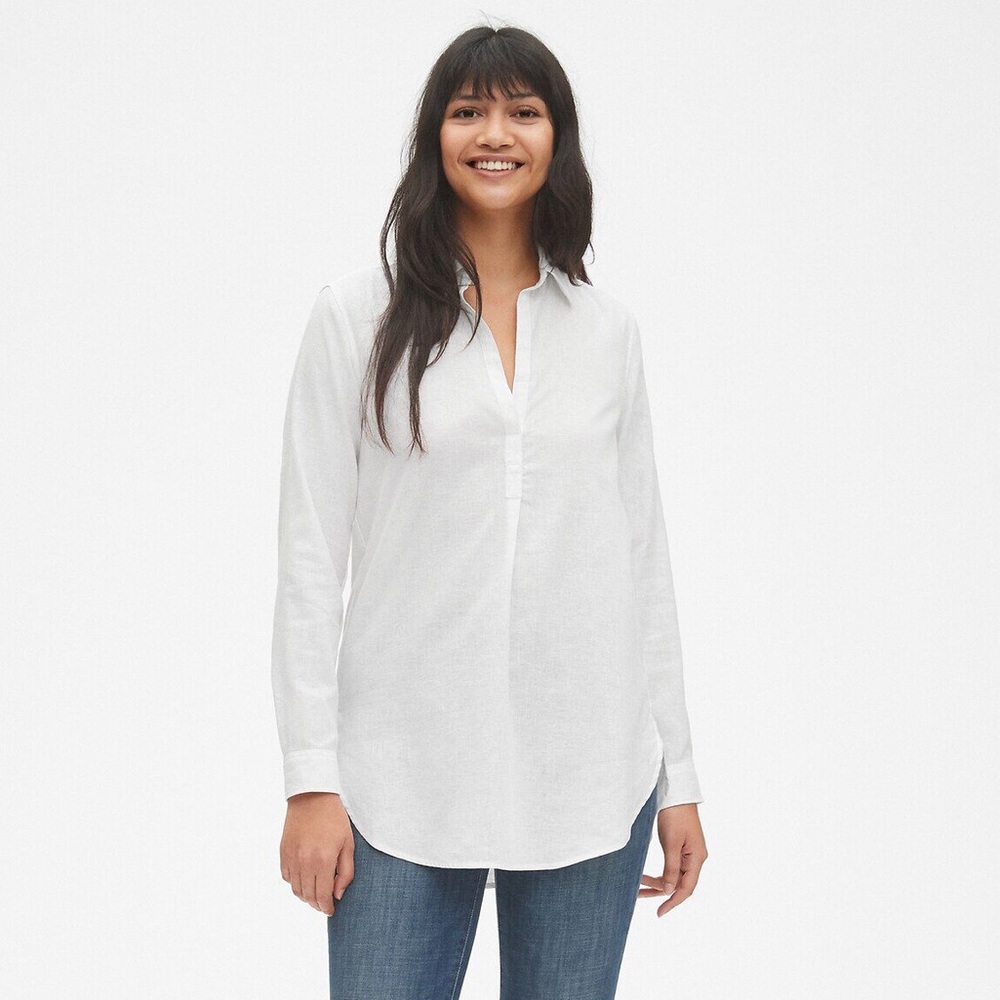 GAP Boyfriend Popover Linen Tunic - White